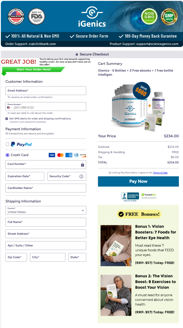 iGenics Official Website Secure Order Page